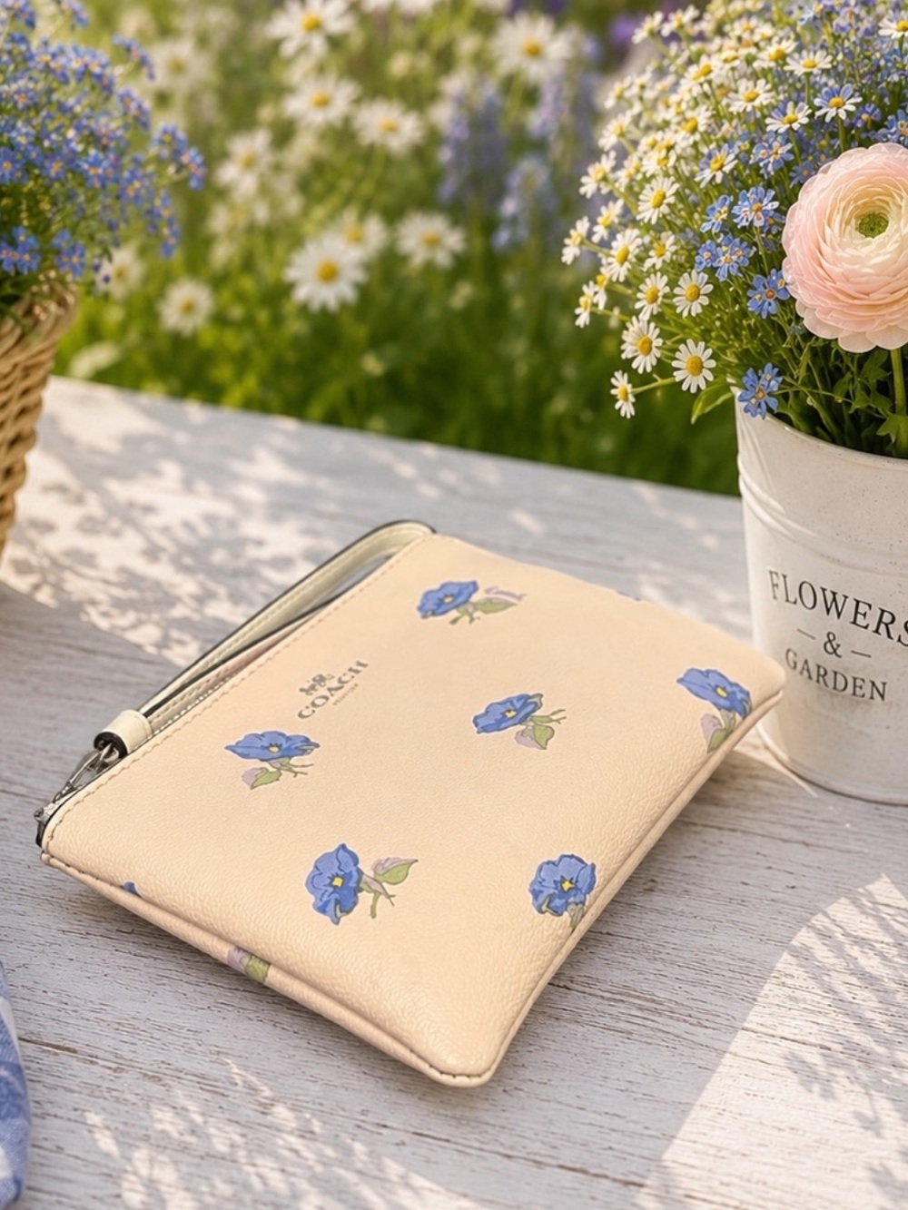 Coach peachFloral Wristlet with Blue Flower Print - Picture 3 of 5